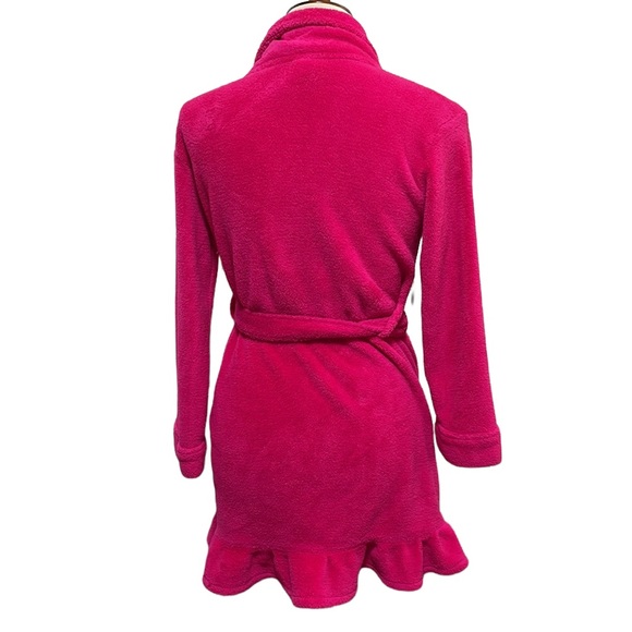 Girls Pink Fluffy Robe * Size Large 10 / 12 * Cute Ruffle Hemline POCKETS - Picture 4 of 9